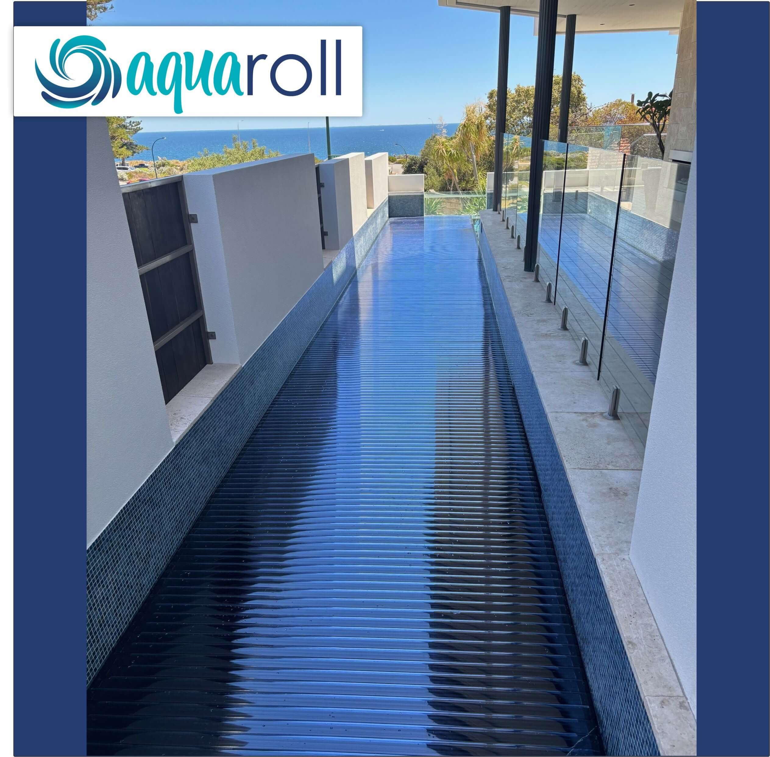 Aquaroll Rigid Slat automated pool cover on a pool